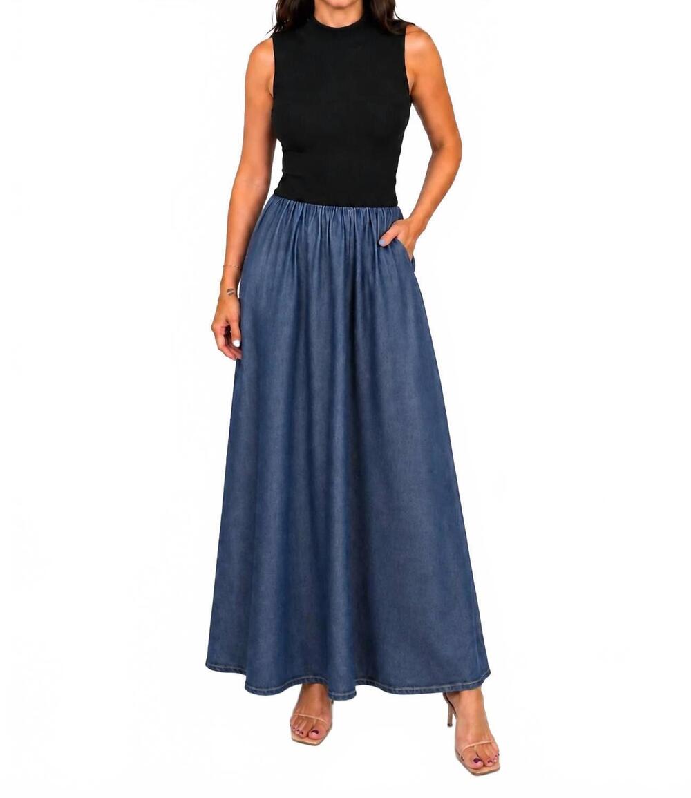 NEW ELAN maxi mock neck fit & flare dress in navy/black